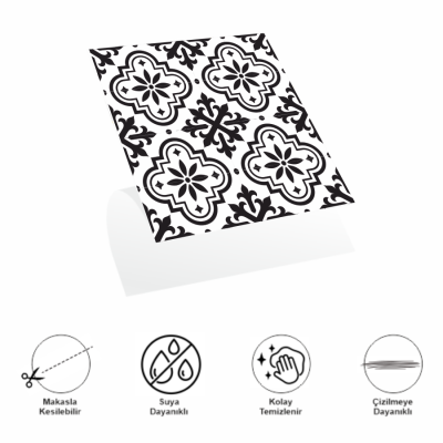 DecoHandy Pvc Duvar Karosu 30x30cm 4'lü Paket - Siyah Beyaz Çini Desen 0,36m2 DecoHandy Pvc Duvar Karosu 30x30cm 4'lü Paket - Siyah Beyaz Çini Desen 0,36m2