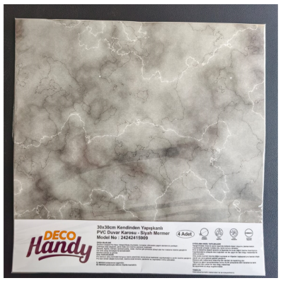 DecoHandy Pvc Duvar Karosu 30x30cm 4'lü Paket - Mermer Desenli Siyah 0,36m2 DecoHandy Pvc Duvar Karosu 30x30cm 4'lü Paket - Mermer Desenli Siyah 0,36m2