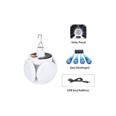 Solar Güneş Enerji Ve Usb Sarjlı 5 Kanatlı Bahçe Aydınlatma Led Askılı Pratik Kamp Lamba Solar Güneş Enerji Ve Usb Sarjlı 5 Kanatlı Bahçe Aydınlatma Led Askılı Pratik Kamp Lamba
