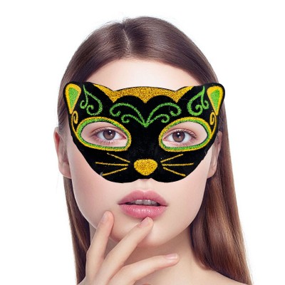 Siyah Kadife Sarı Yeşil Simli Kedi Maskesi Siyah Kadife Sarı Yeşil Simli Kedi Maskesi