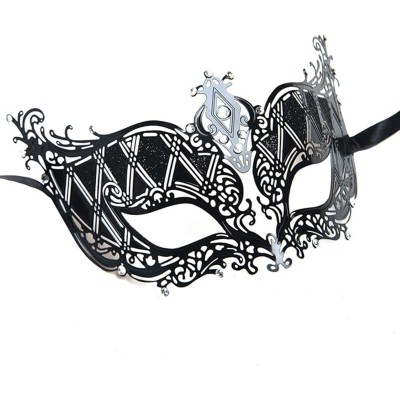 Kristal Gümüş Taşlı Siyah Lazer Kesim Metal Lüks Maske Kristal Gümüş Taşlı Siyah Lazer Kesim Metal Lüks Maske