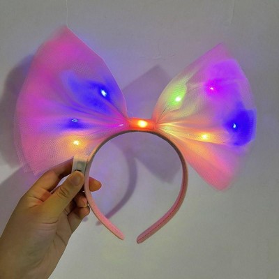 Rengarenk Led Işıklı Fiyonk Tül Parti Tacı Pembe Rengarenk Led Işıklı Fiyonk Tül Parti Tacı Pembe
