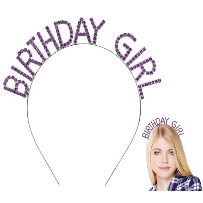 Mor Renk Kristal Taşlı Parlak Birthday Girl Yazılı Taç Mor Renk Kristal Taşlı Parlak Birthday Girl Yazılı Taç