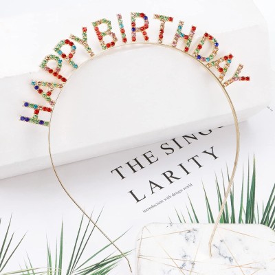 Renkli Kristal Taşlı Lüks Happy Birthday Taçı Renkli Kristal Taşlı Lüks Happy Birthday Taçı