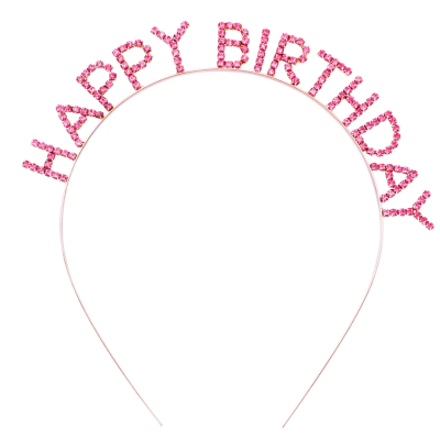Pembe Kristal Taşlı Gold Happy Birthday Taçı Pembe Kristal Taşlı Gold Happy Birthday Taçı