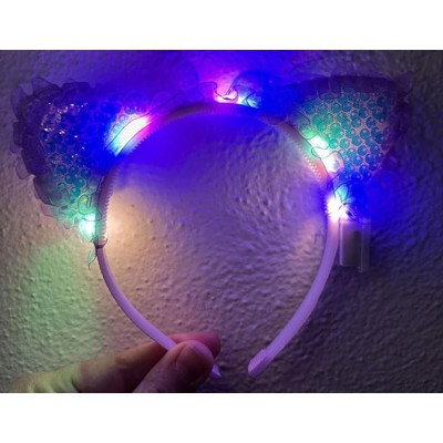 Mor Pullu Led Işıklı Kedi Kulak Taç Mor Pullu Led Işıklı Kedi Kulak Taç