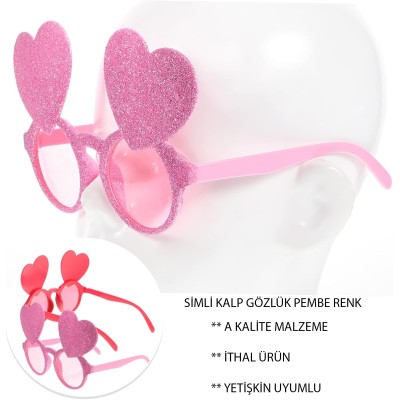 Pembe Renk Sim İşlenmiş Kalp Figürlü Parti Gözlüğü Pembe Renk Sim İşlenmiş Kalp Figürlü Parti Gözlüğü