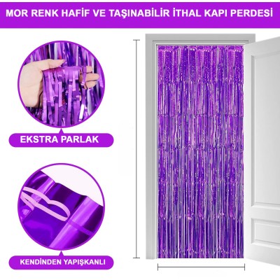 Mor Ekstra Metalize Saçaklı Arka Fon Perde Mor Ekstra Metalize Saçaklı Arka Fon Perde