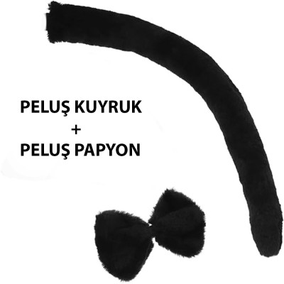 Peluş Siyah Renk Kuyruk ve Papyon Yetişkin Çocuk Uyumlu Peluş Siyah Renk Kuyruk ve Papyon Yetişkin Çocuk Uyumlu