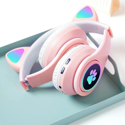 Kedi Figürlü Bluetooth Kulaklık Pembe Renkli Kedi Figürlü Bluetooth Kulaklık Pembe Renkli
