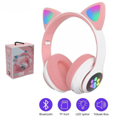 Kedi Figürlü Bluetooth Kulaklık Pembe Renkli Kedi Figürlü Bluetooth Kulaklık Pembe Renkli