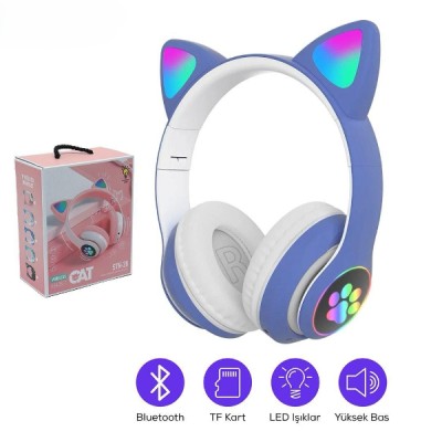 Kedi Figürlü Bluetooth Kulaklık Mavi Renkli Kedi Figürlü Bluetooth Kulaklık Mavi Renkli