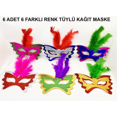 Tüylü Kağıt Parti Venedik Balo After Maskesi 6 Adet Tüylü Kağıt Parti Venedik Balo After Maskesi 6 Adet