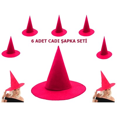 Fuşya Renk Keçe Cadı Şapkası 6 Adet Fuşya Renk Keçe Cadı Şapkası 6 Adet