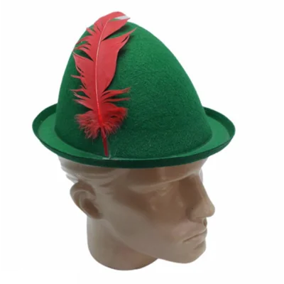 Peter Pan Şapkası Yeşil Renk Kırmızı Tüylü Peter Pan Şapkası Yeşil Renk Kırmızı Tüylü