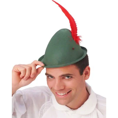 Peter Pan Şapkası Yeşil Renk Kırmızı Tüylü Peter Pan Şapkası Yeşil Renk Kırmızı Tüylü