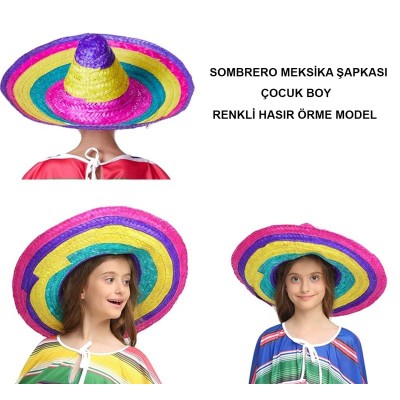 Sombrero Meksika Şapkası Renkli Örme Hasır Çocuk Boy Sombrero Meksika Şapkası Renkli Örme Hasır Çocuk Boy
