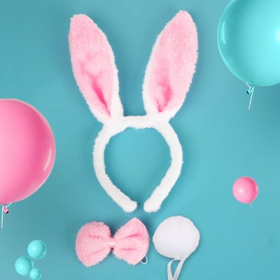 Tavşan Kostüm Seti Taç Papyon Kuyruk Pembe Renk Tavşan Kostüm Seti Taç Papyon Kuyruk Pembe Renk
