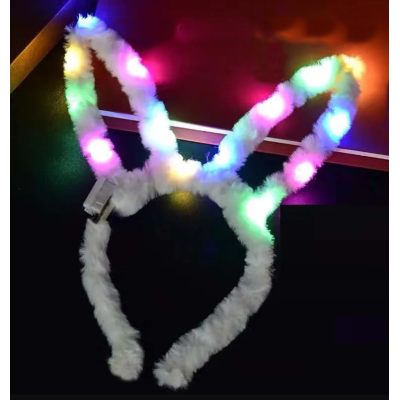 Led Işıklı Peluş Tavşan Kulak Taç Beyaz Led Işıklı Peluş Tavşan Kulak Taç Beyaz