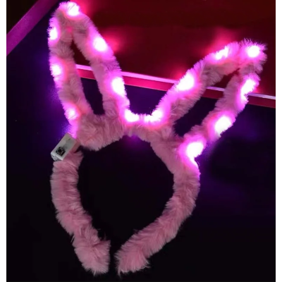 Led Işıklı Peluş Tavşan Kulak Taç Pembe Led Işıklı Peluş Tavşan Kulak Taç Pembe