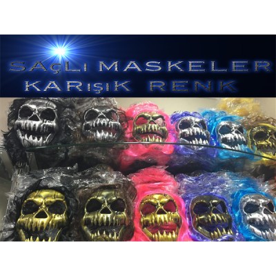 Saçlı Kuru Kafa İskelet Maske 1 Adet Saçlı Kuru Kafa İskelet Maske 1 Adet