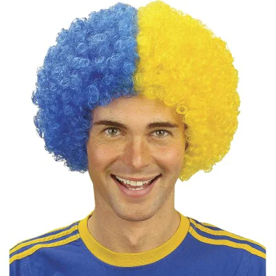 Sarı Lacivert Kıvırcık Afro Bonus Taraftar Peruğu Sarı Lacivert Kıvırcık Afro Bonus Taraftar Peruğu
