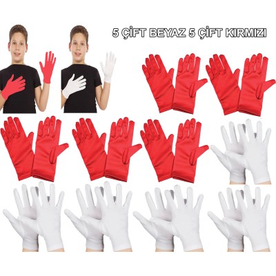 Çocuk Gösteri Eldiven Seti – 5 Çift Beyaz & 5 Çift Kırmızı Çocuk Gösteri Eldiven Seti – 5 Çift Beyaz & 5 Çift Kırmızı