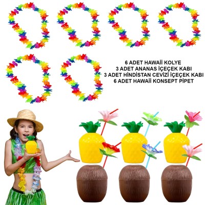 Tropikal Hawaii Parti Malzemeleri – Kolye, Pipet, Bardak Seti Tropikal Hawaii Parti Malzemeleri – Kolye, Pipet, Bardak Seti