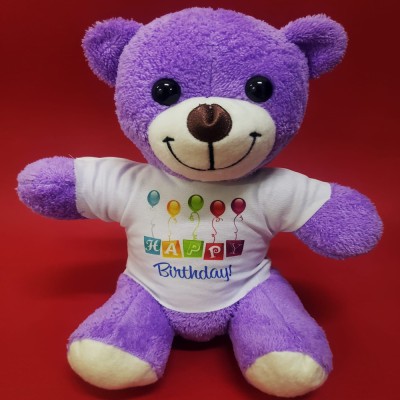 Happy Birthday Tişörtlü Peluş Mor Ayıcık Happy Birthday Tişörtlü Peluş Mor Ayıcık