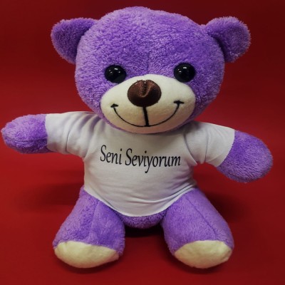 Seni Seviyorum Tişörtlü Mor Peluş Ayıcık Seni Seviyorum Tişörtlü Mor Peluş Ayıcık