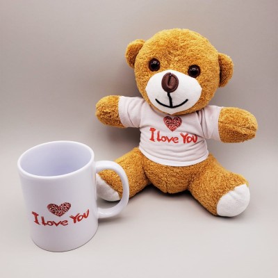 Kahverengi I Love You Tişörtlü Ayıcık ve Baskılı Kupa Seti Kahverengi I Love You Tişörtlü Ayıcık ve Baskılı Kupa Seti