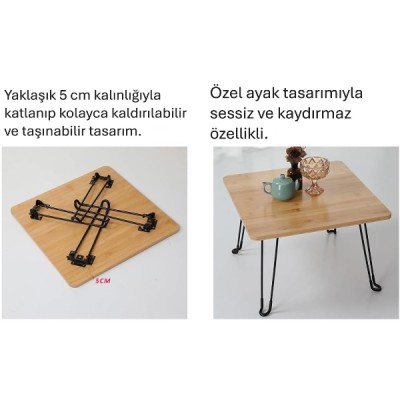 Bambu Metal Ayaklı Katlanabilir Kare Masa Bambu Metal Ayaklı Katlanabilir Kare Masa