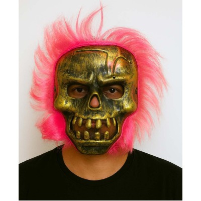 Wild Skull - Bakır Kafatası Pembe Saçlı İskelet Maske Wild Skull - Bakır Kafatası Pembe Saçlı İskelet Maske