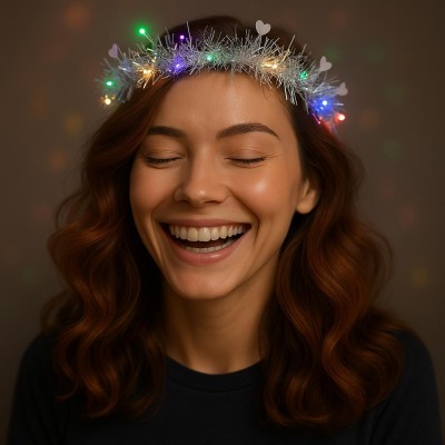 Kalp Püsküllü 3 Modlu LED Işıklı Taç Gümüş Renk Kalp Püsküllü 3 Modlu LED Işıklı Taç Gümüş Renk