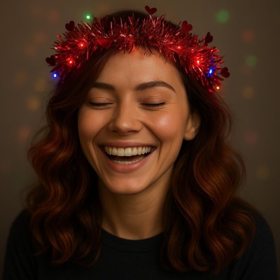 Kalp Püsküllü 3 Modlu LED Işıklı Taç Kırmızı Renk Kalp Püsküllü 3 Modlu LED Işıklı Taç Kırmızı Renk
