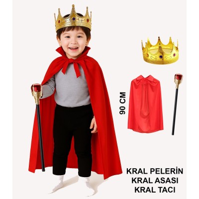 Çocuk Kral Kostüm Seti – Kırmızı Pelerin, Taç ve Asa (90 cm) Çocuk Kral Kostüm Seti – Kırmızı Pelerin, Taç ve Asa (90 cm)