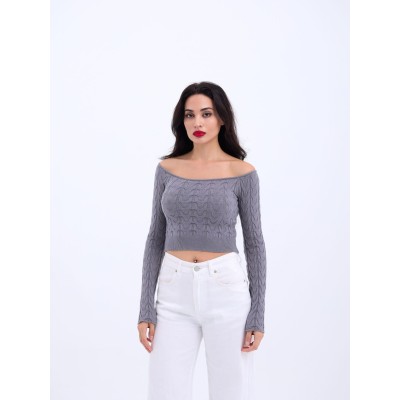 42241 TRİKO KAYIK YAKA CROP-GRİ 42241 TRİKO KAYIK YAKA CROP-GRİ