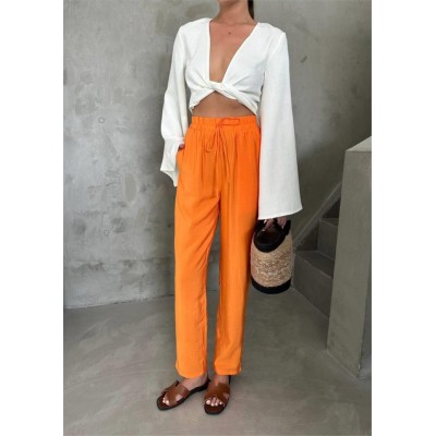 BEL LASTİK DETAYLI MODAL KUMAŞ PANTOLON - Orange BEL LASTİK DETAYLI MODAL KUMAŞ PANTOLON - Orange
