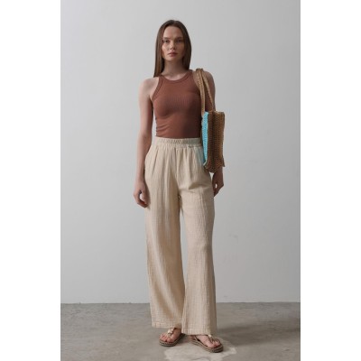 Yıkamalı Müslin Pantolon - Taş Yıkamalı Müslin Pantolon - Taş