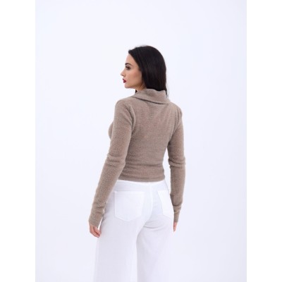 42531 TRİKO SİMLİ YAKALI CROP-KAHVE 42531 TRİKO SİMLİ YAKALI CROP-KAHVE