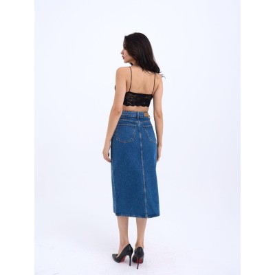 6471 DENİM MIDI SLIT SKIRT-KOYU MAVİ 6471 DENİM MIDI SLIT SKIRT-KOYU MAVİ