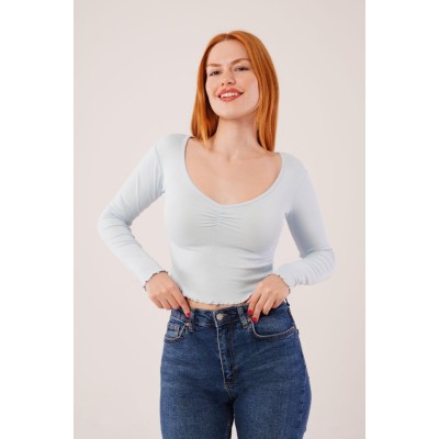 Geniş Yaka Bebe Mavisi Basic Body Bluz Geniş Yaka Bebe Mavisi Basic Body Bluz