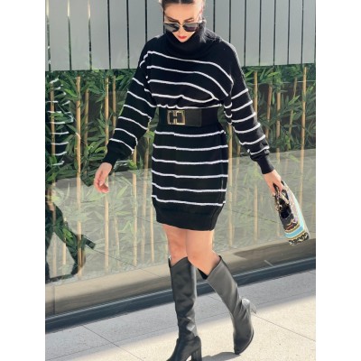 Kadın Uzun Kollu Degaje Yaka çizgili Sonya Iplik Mini Boy Triko Elbise (kemersiz) Kadın Uzun Kollu Degaje Yaka çizgili Sonya Iplik Mini Boy Triko Elbise (kemersiz)