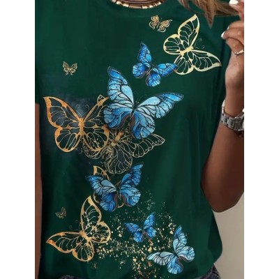 Kadın Kısa Kollu Mavi Sarı Kelebek Baskı Süprem Bluz Kadın Kısa Kollu Mavi Sarı Kelebek Baskı Süprem Bluz