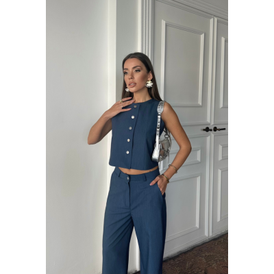 TENCEL KOLSUZ GÖMLEK - PANTOLON TAKIM - İndigo TENCEL KOLSUZ GÖMLEK - PANTOLON TAKIM - İndigo