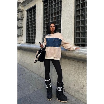 Göğsü Denim Garnili Sweatshirt 3402 Göğsü Denim Garnili Sweatshirt 3402