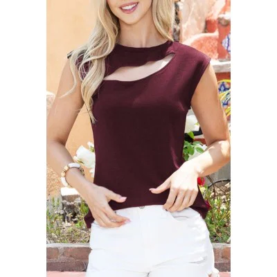 Kadın Sıfır Kol Pencere Detay Viskon T-shirt Kadın Sıfır Kol Pencere Detay Viskon T-shirt