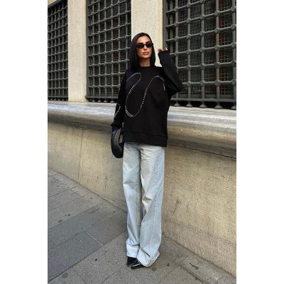 Gümüş Taşlı Sweatshirt 8052 Gümüş Taşlı Sweatshirt 8052
