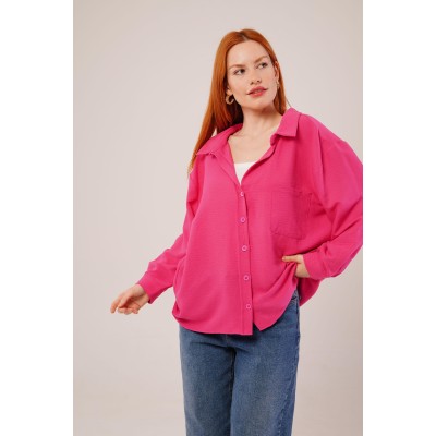 Basic Oversize Fuşya Gömlek Basic Oversize Fuşya Gömlek