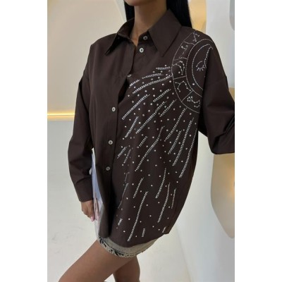 Ay Figürlü Taş İşlemeli Poplin Gömlek 3440 Ay Figürlü Taş İşlemeli Poplin Gömlek 3440